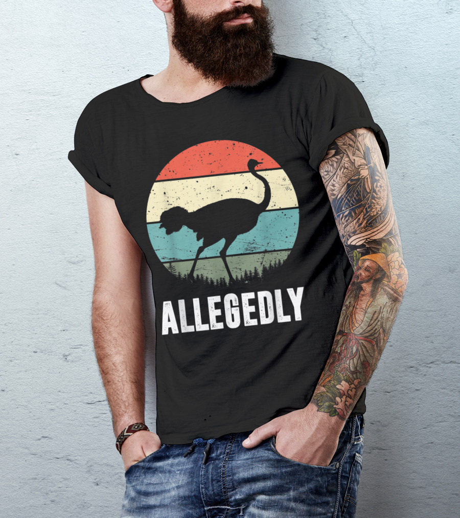 Allegedly Ostrich Silhouette Retro Stripes T-Shirt