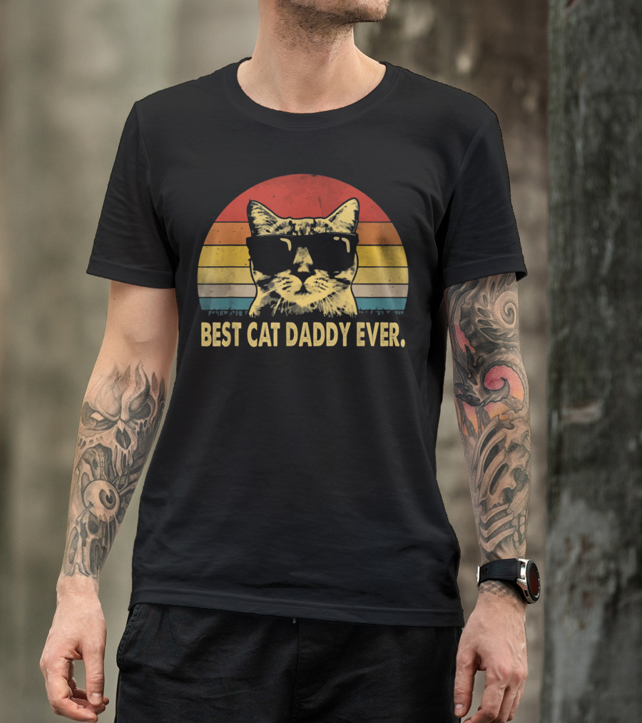 Best Cat Daddy Ever Vintage Sunglasses Cat Retro Stripes T-Shirt