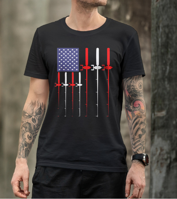 American Flag Fishing Rod Patriotic Fisherman USA Stars Stripes T-Shirt
