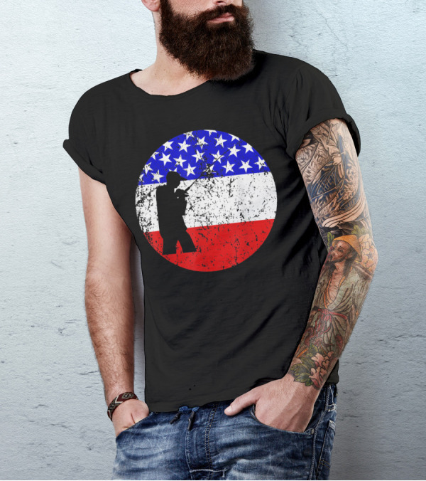 American Flag Vintage Fisherman Silhouette Rustic Retro Fishing T-Shirt