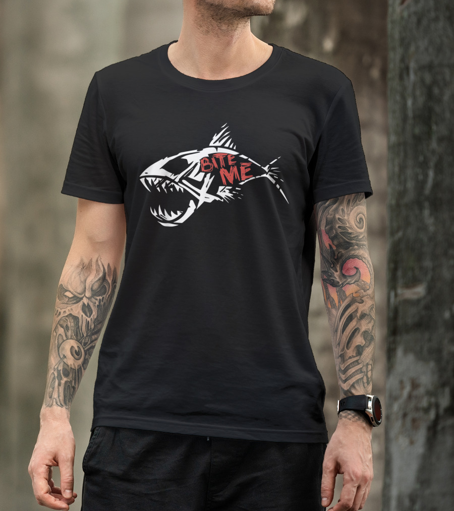 Bite Me Shark Skeleton Funny Fishing T-Shirt