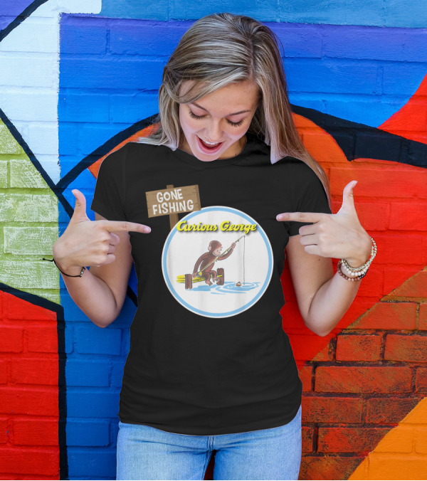 Curious George Gone Fishing Sign And Circle Scene T-Shirt