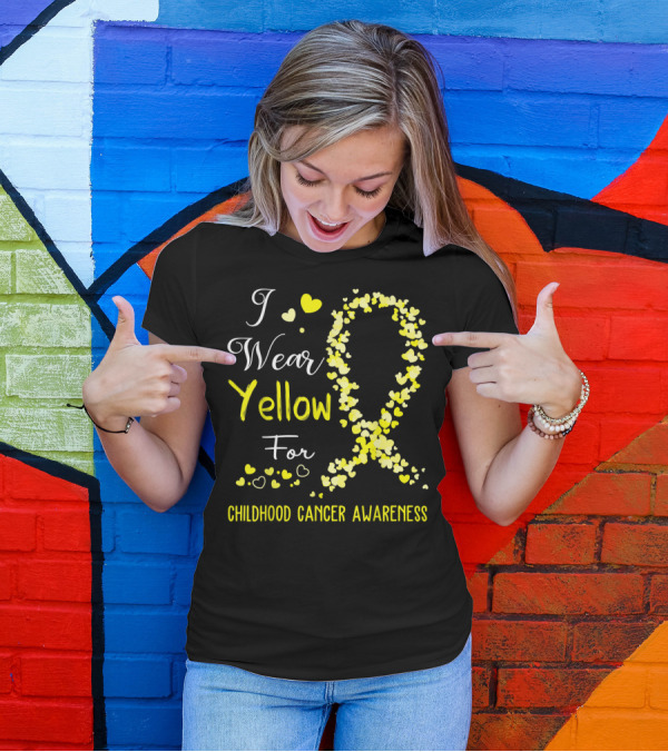 I Wear Yellow For Childhood Cancer Awareness Heart T-Shirt
