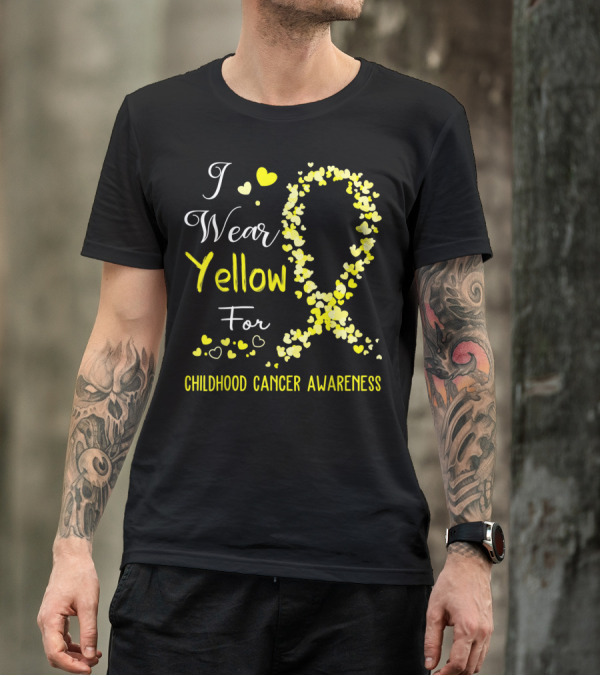 I Wear Yellow For Childhood Cancer Awareness Heart T-Shirt