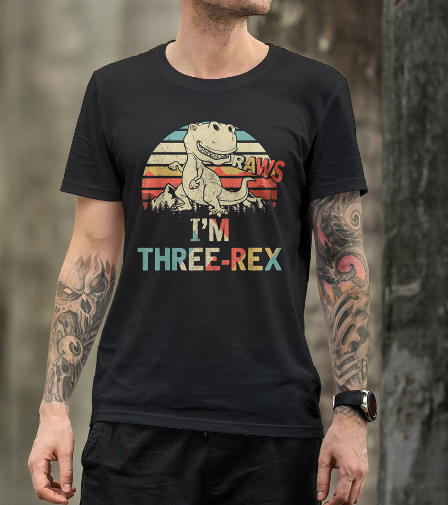 Raws I'm Three-Rex 3rd Birthday Boy Dinosaur Kid T-Shirt