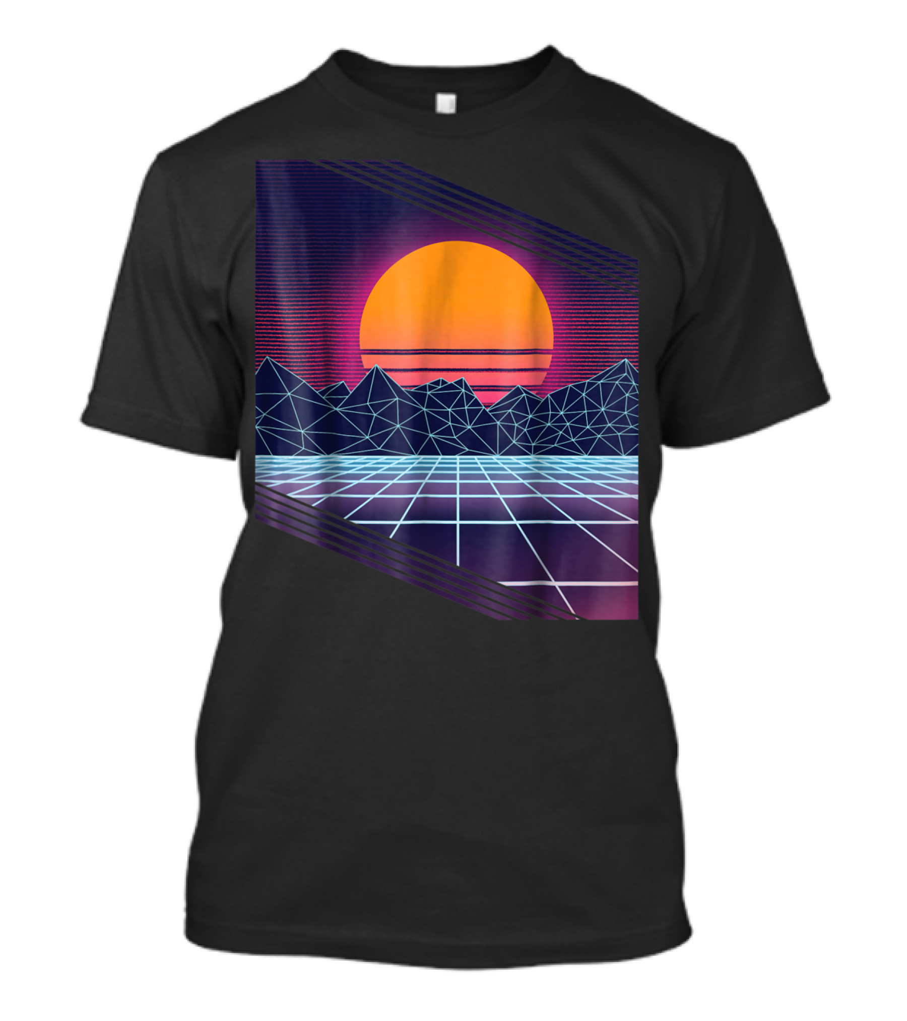 Vaporwave Synthwave Cyber Sunset With Neon Grid And Mountains T-Shirt