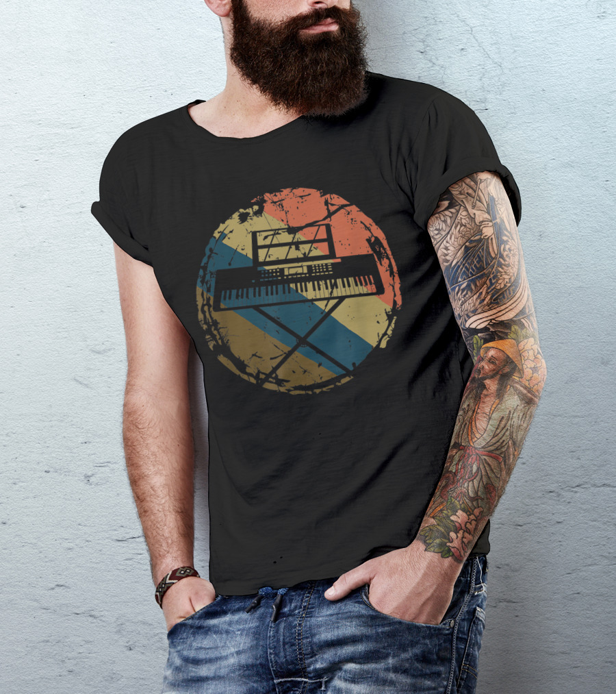 Retro Vintage Keyboard Piano Player Music Pianist Circle T-Shirt