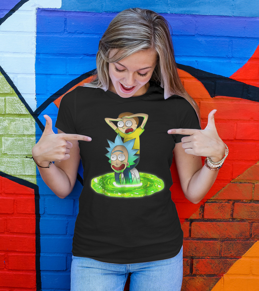 Rick And Morty Emerging From Green Portal Adventure T-Shirt
