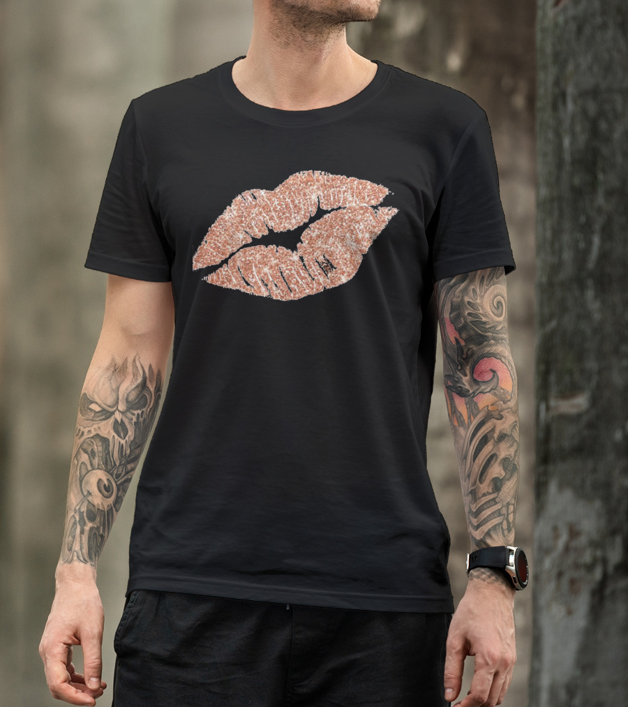Rose Gold Glitter Lipstick Kiss T-Shirt