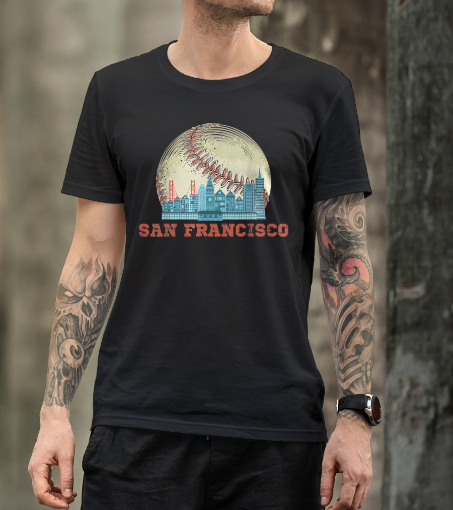 San Francisco Downtown Skyline Bay Area Baseball T-Shirt