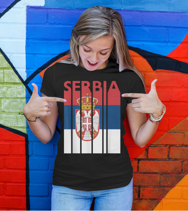 Serbia Vintage Flag Serbian Coat Of Arms T-Shirt