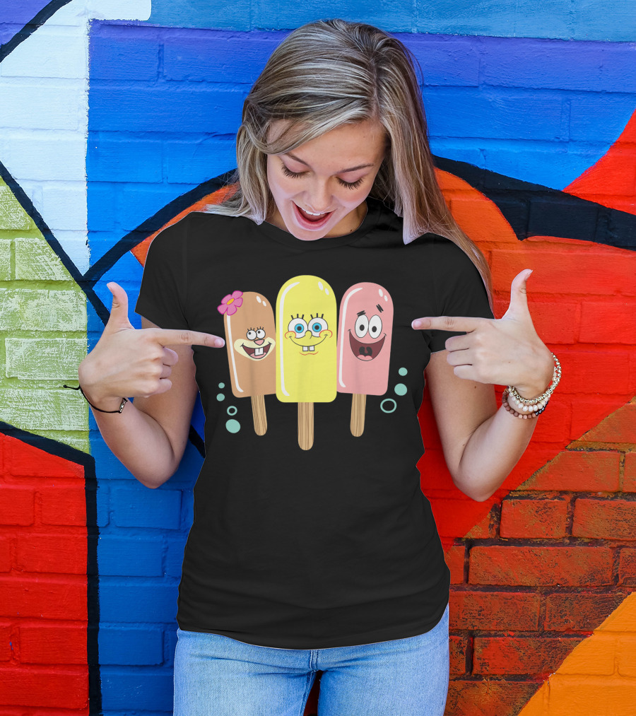 Spongebob Squarepants Sandy Patrick Popsicle Ice Cream Friends T-Shirt