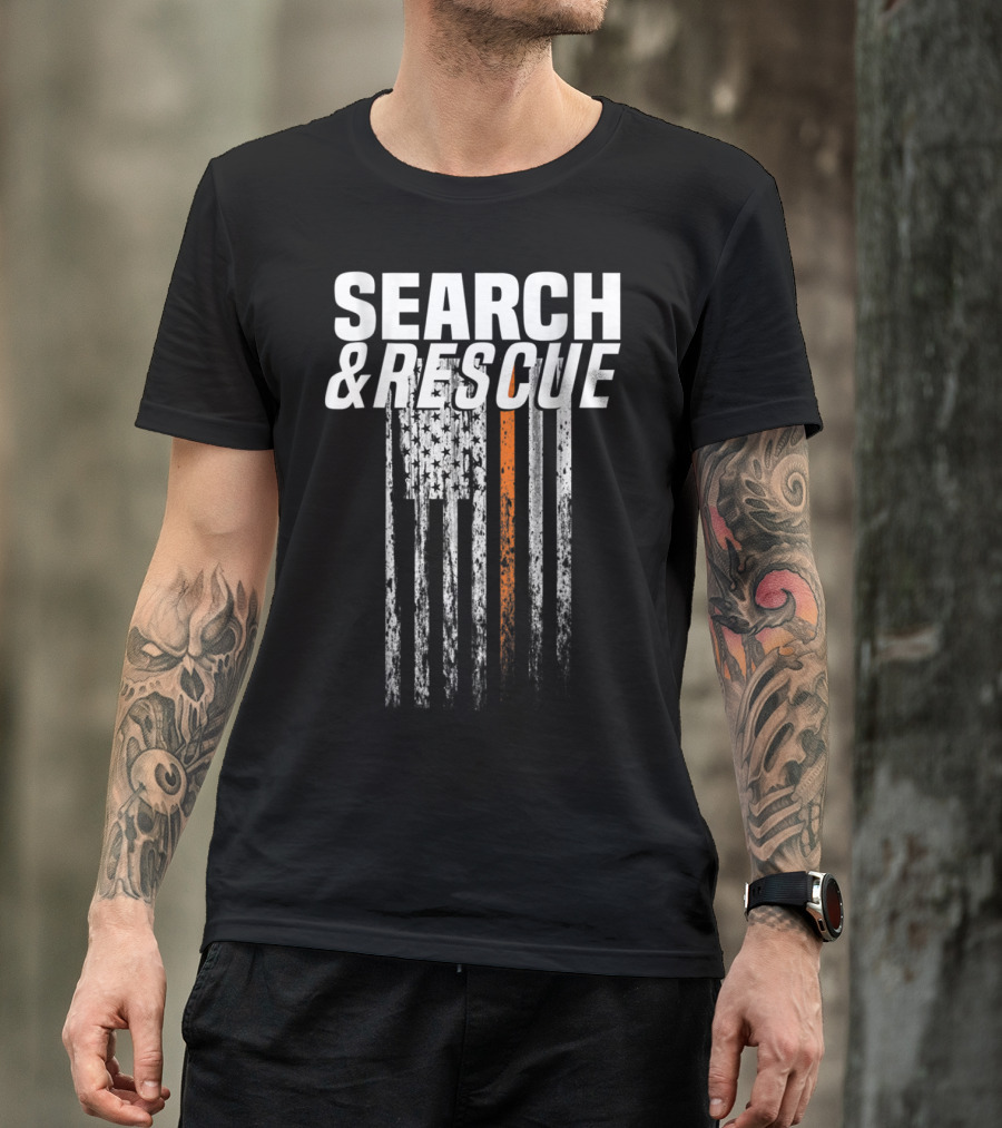 Search And Rescue Thin Orange Line American Flag T-Shirt