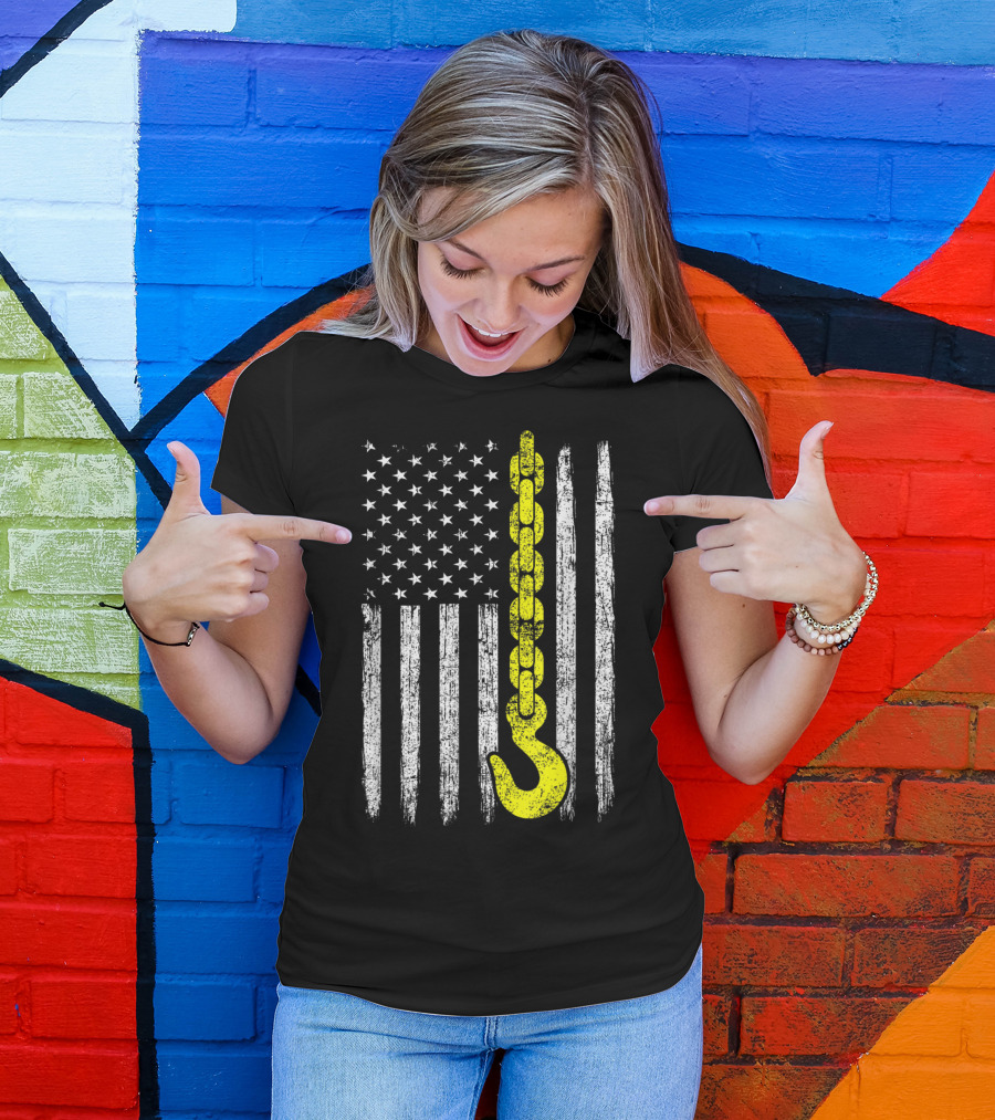 USA Thin Yellow Line Hook American Flag Tow Truck Driver T-Shirt