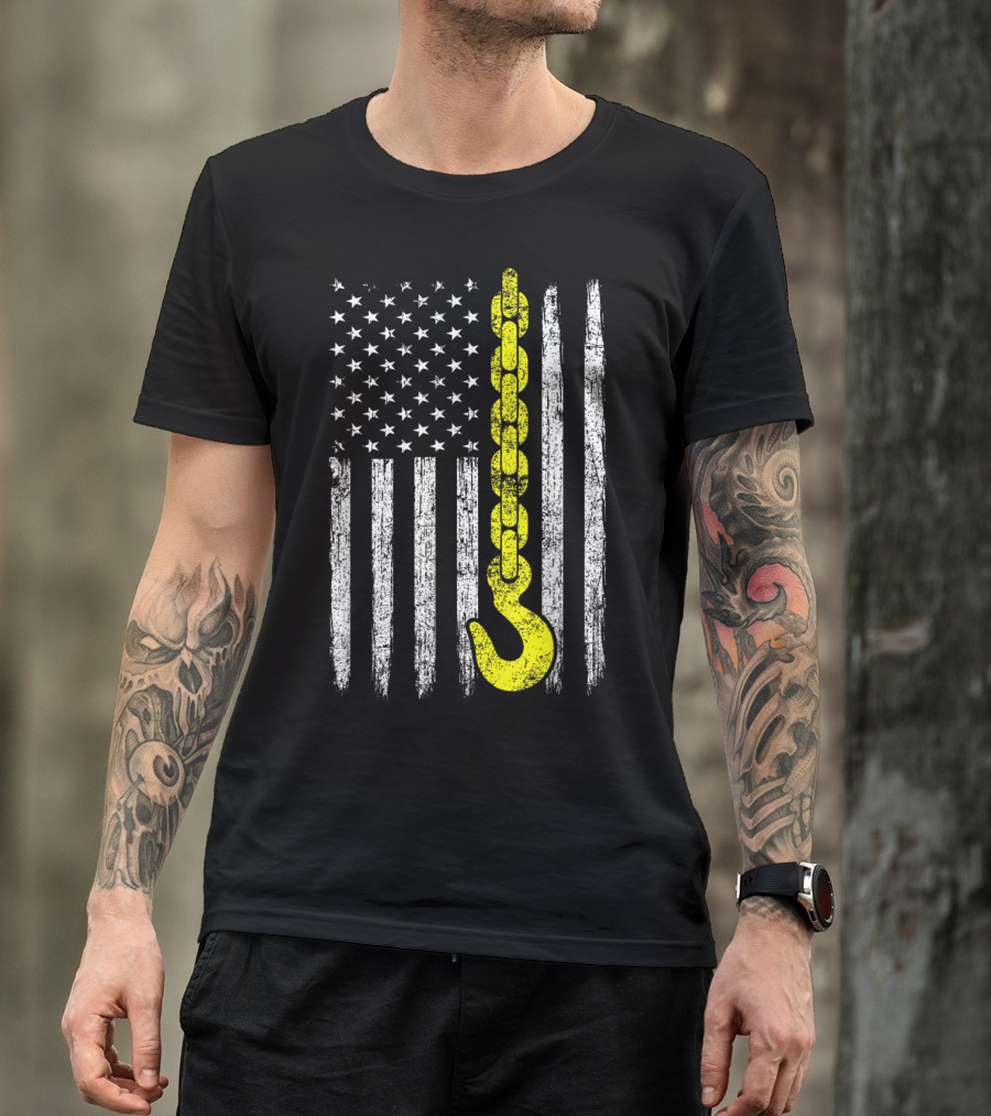USA Thin Yellow Line Hook American Flag Tow Truck Driver T-Shirt