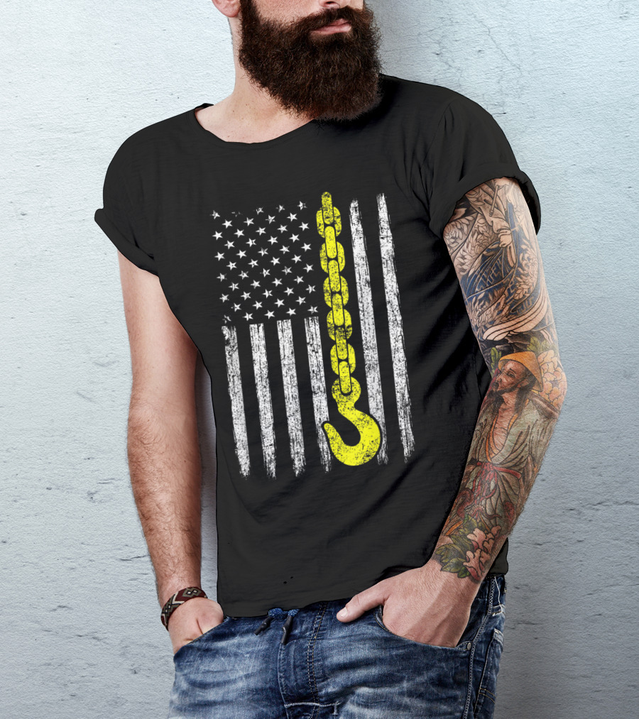 USA Thin Yellow Line Hook American Flag Tow Truck Driver T-Shirt
