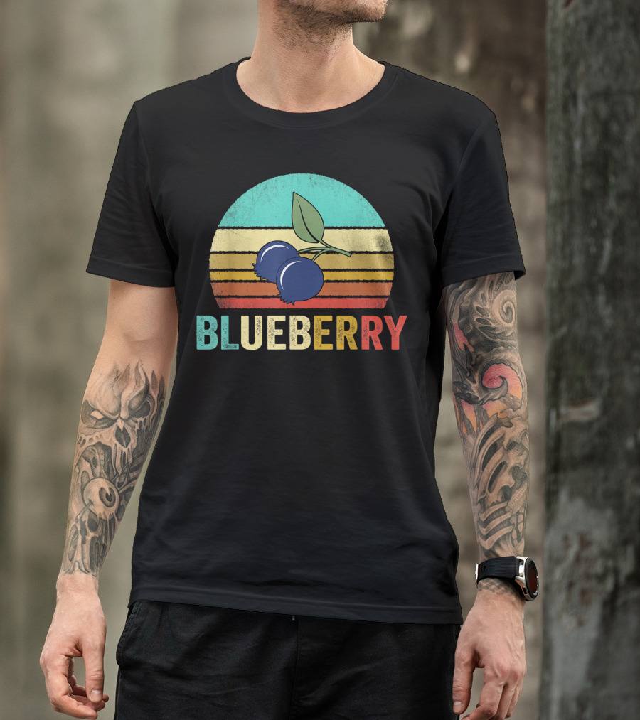 Vintage Blueberry Retro Sunset Stripes T-Shirt