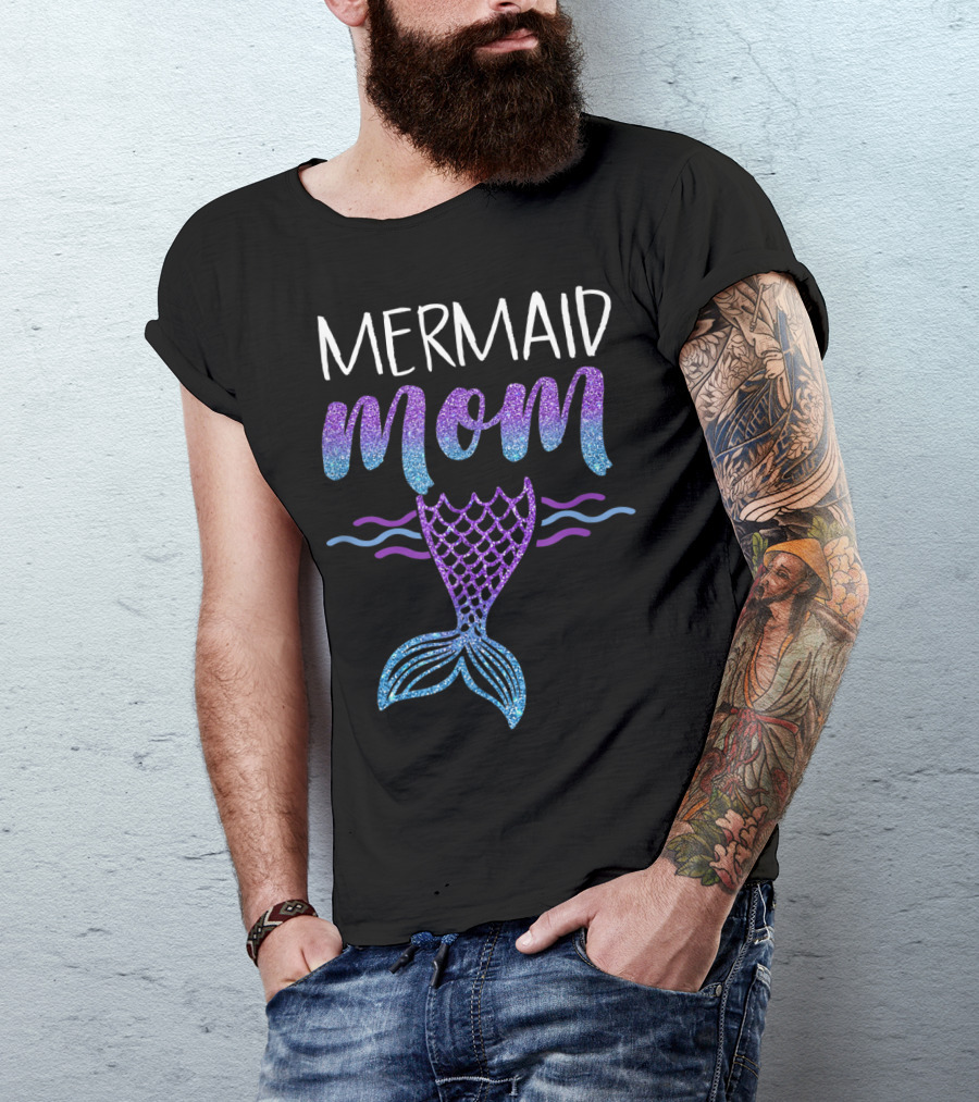 Mermaid Mom Glitter Tail Birthday Party T-Shirt