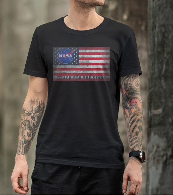 Zubaz NASA Space Logo American Flag Reach For The Stars T-Shirt