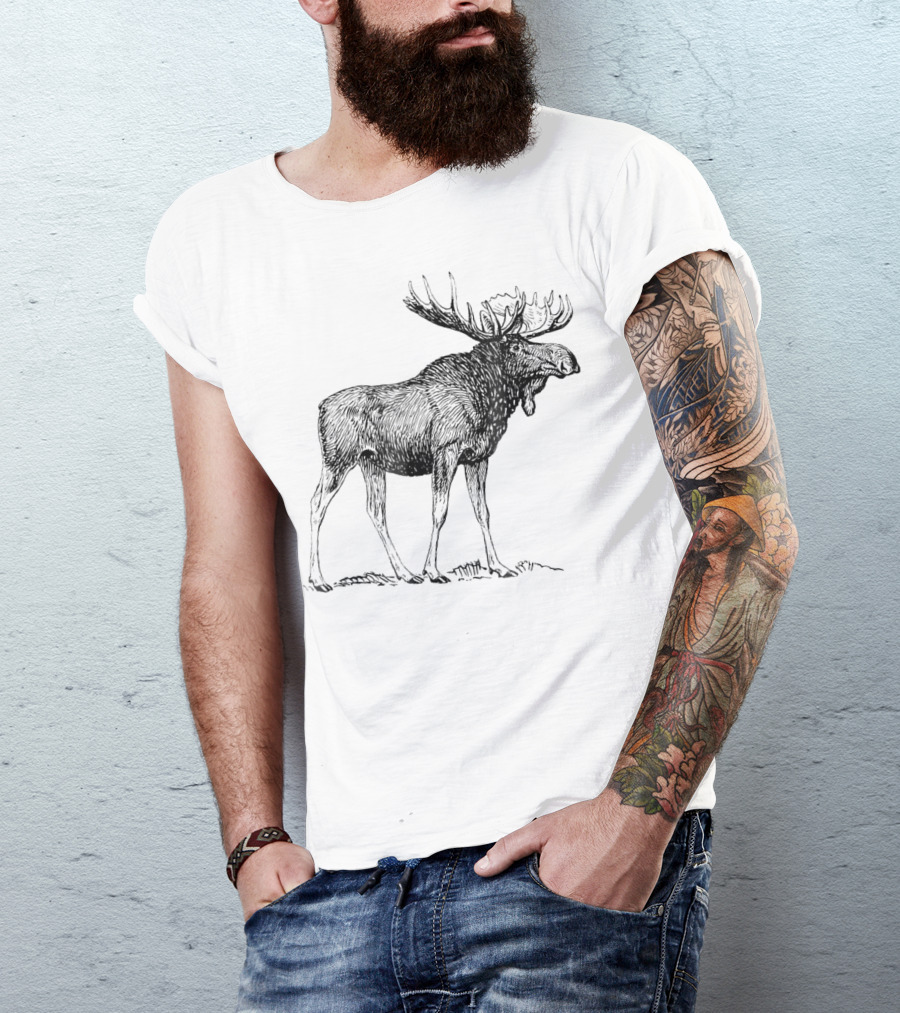 Vintage Moose Illustration Retro Wildlife T-Shirt