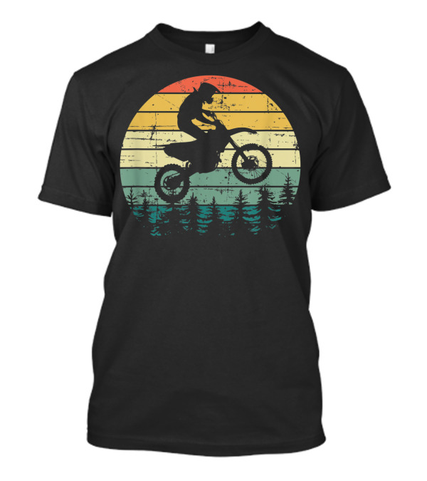 Vintage Motocross Sunshine Dirt Bike Silhouette Forest Retro T-Shirt