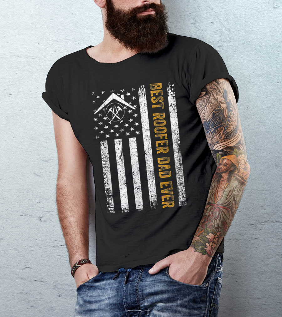 Vintage USA Best Roofer Dad Ever American Flag T-Shirt