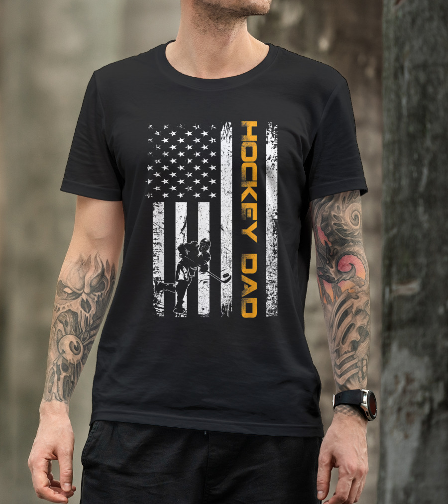 Vintage American Flag Hockey Dad USA Ice Hockey T-Shirt