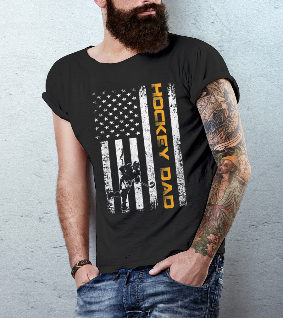 Vintage American Flag Hockey Dad USA Ice Hockey T-Shirt