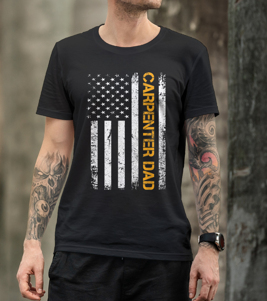 Vintage USA American Flag Woodworking Carpenter Dad T-Shirt