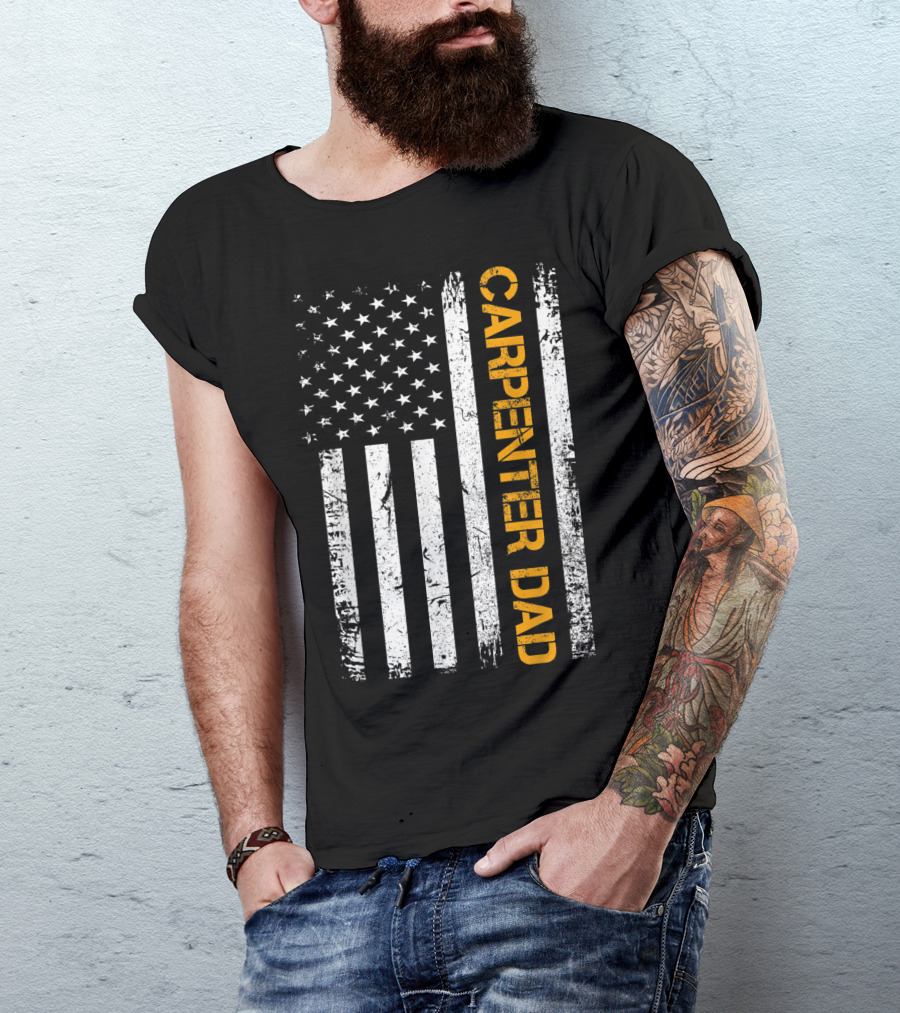 Vintage USA American Flag Woodworking Carpenter Dad T-Shirt