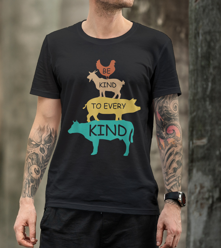 Be Kind To Every Kind Vintage Vegetarian Animal Stack T-Shirt