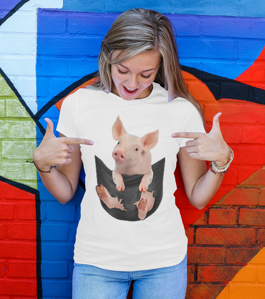 Pig Peeking Out Of Pocket Farm Animal T-Shirt