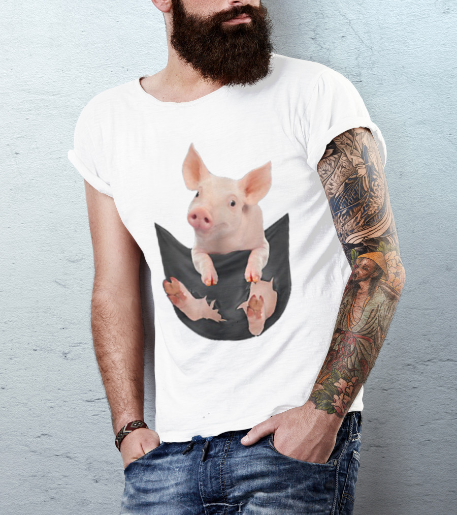 Pig Peeking Out Of Pocket Farm Animal T-Shirt