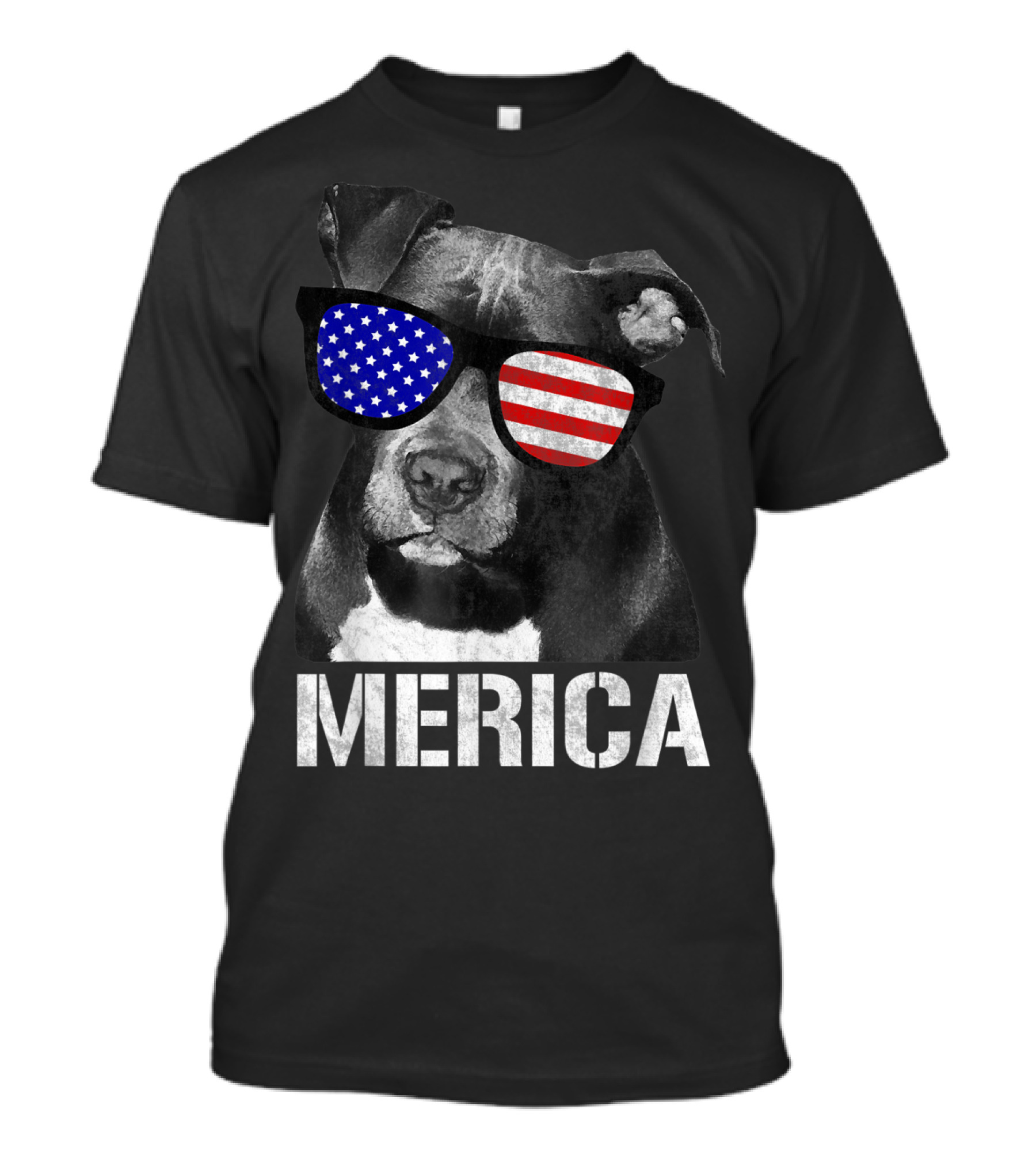 Merica Patriotic Pitbull With American Flag Sunglasses T-Shirt
