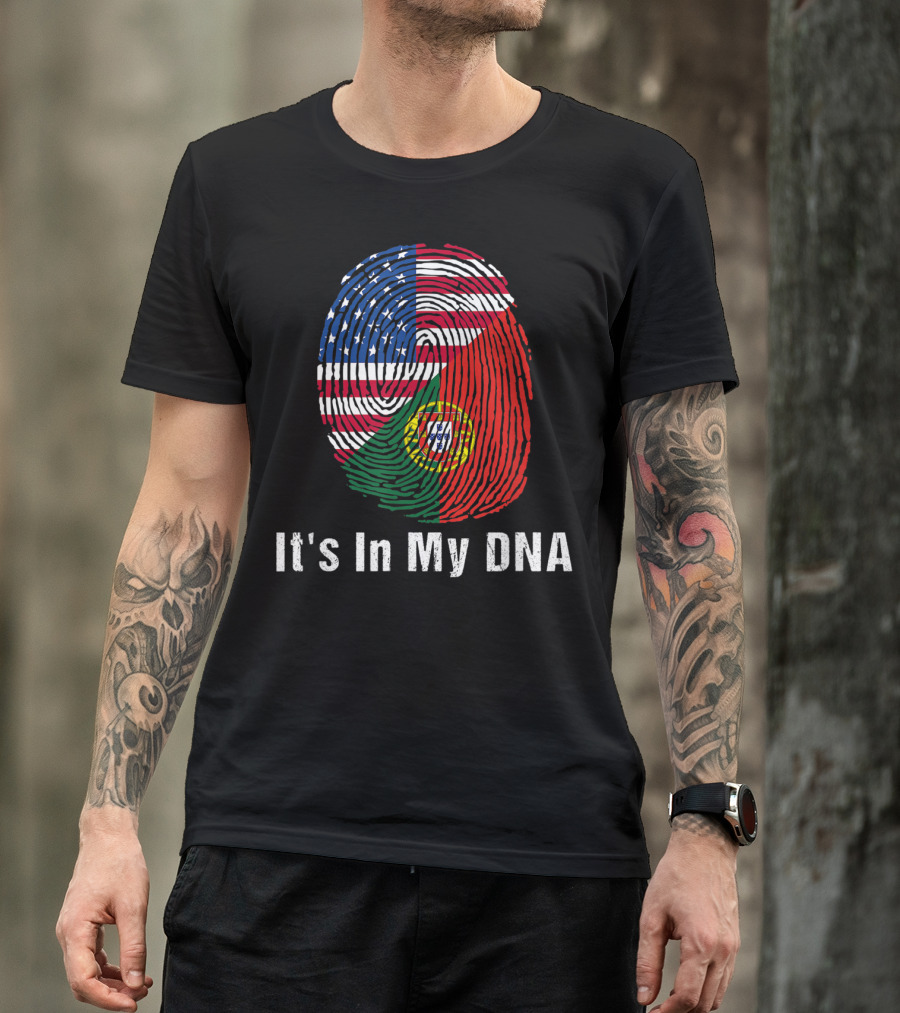 Portugal Flag USA Flag It's In My DNA Fingerprint T-Shirt