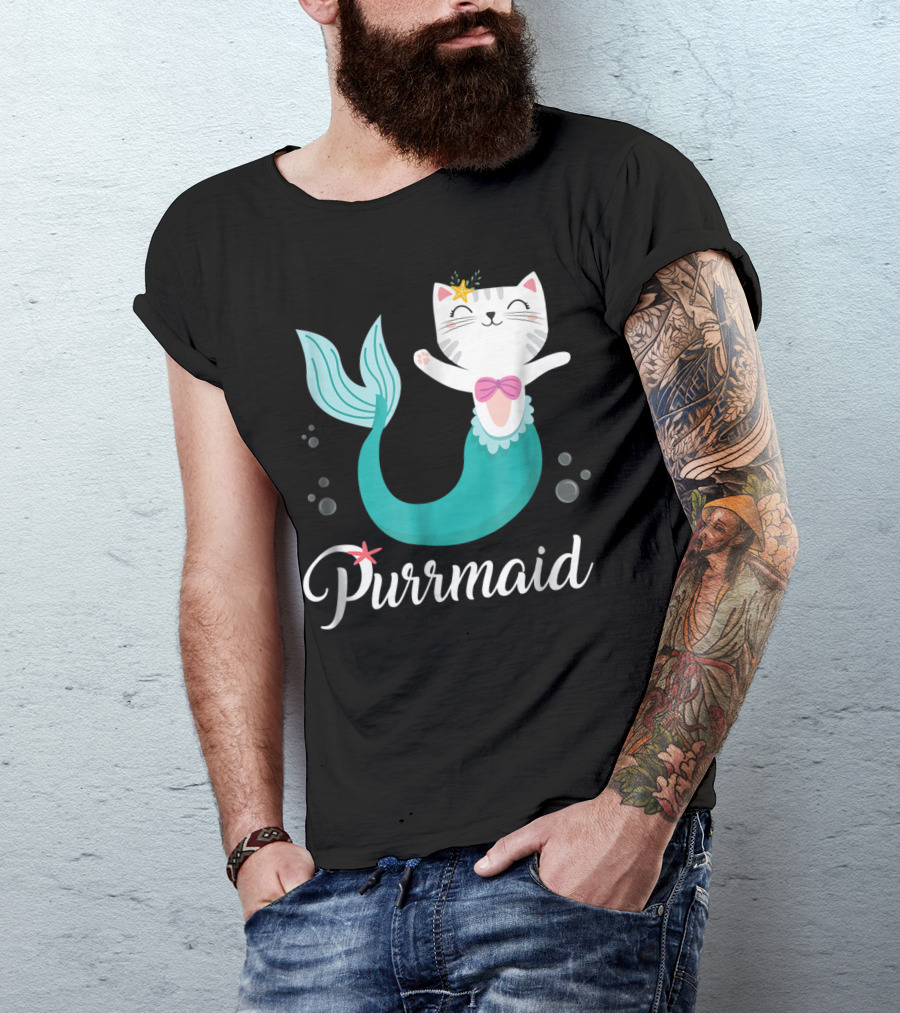 Purrmaid Cat Mermaid For Girls With Star And Bow T-Shirt