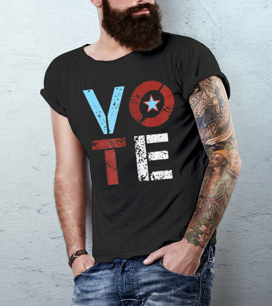 Vote With Retro Star In Circle T-Shirt