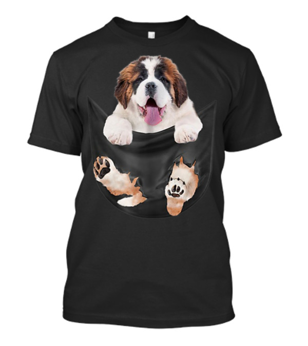 Saint Bernard Inside Pocket Funny Dog Lover Paws Peeking Out T-Shirt