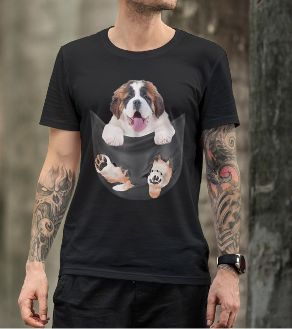 Saint Bernard Inside Pocket Funny Dog Lover Paws Peeking Out T-Shirt