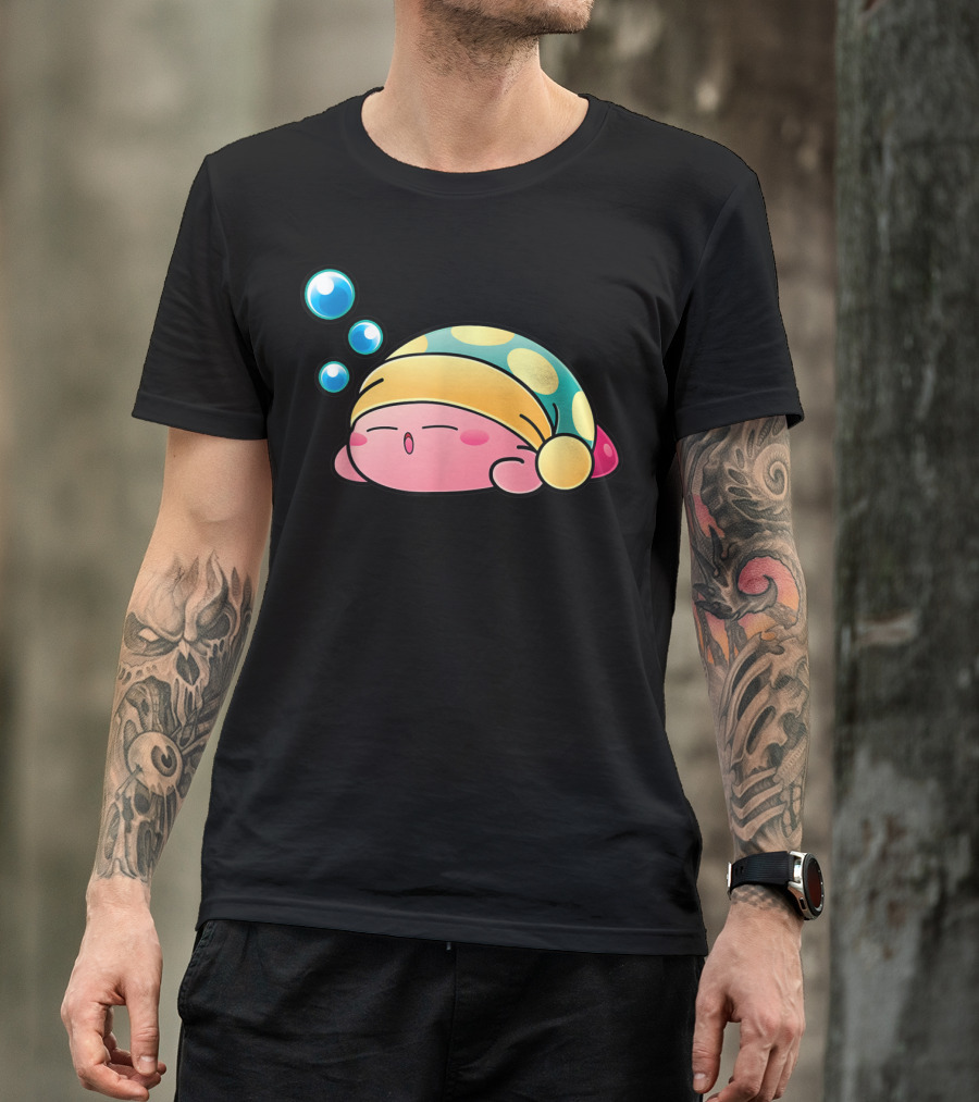 Sleeping Kirby Nightcap Bubbles T-Shirt