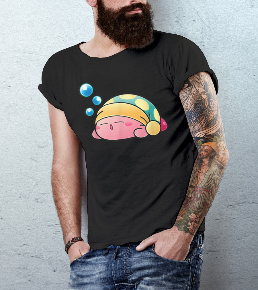 Sleeping Kirby Nightcap Bubbles T-Shirt