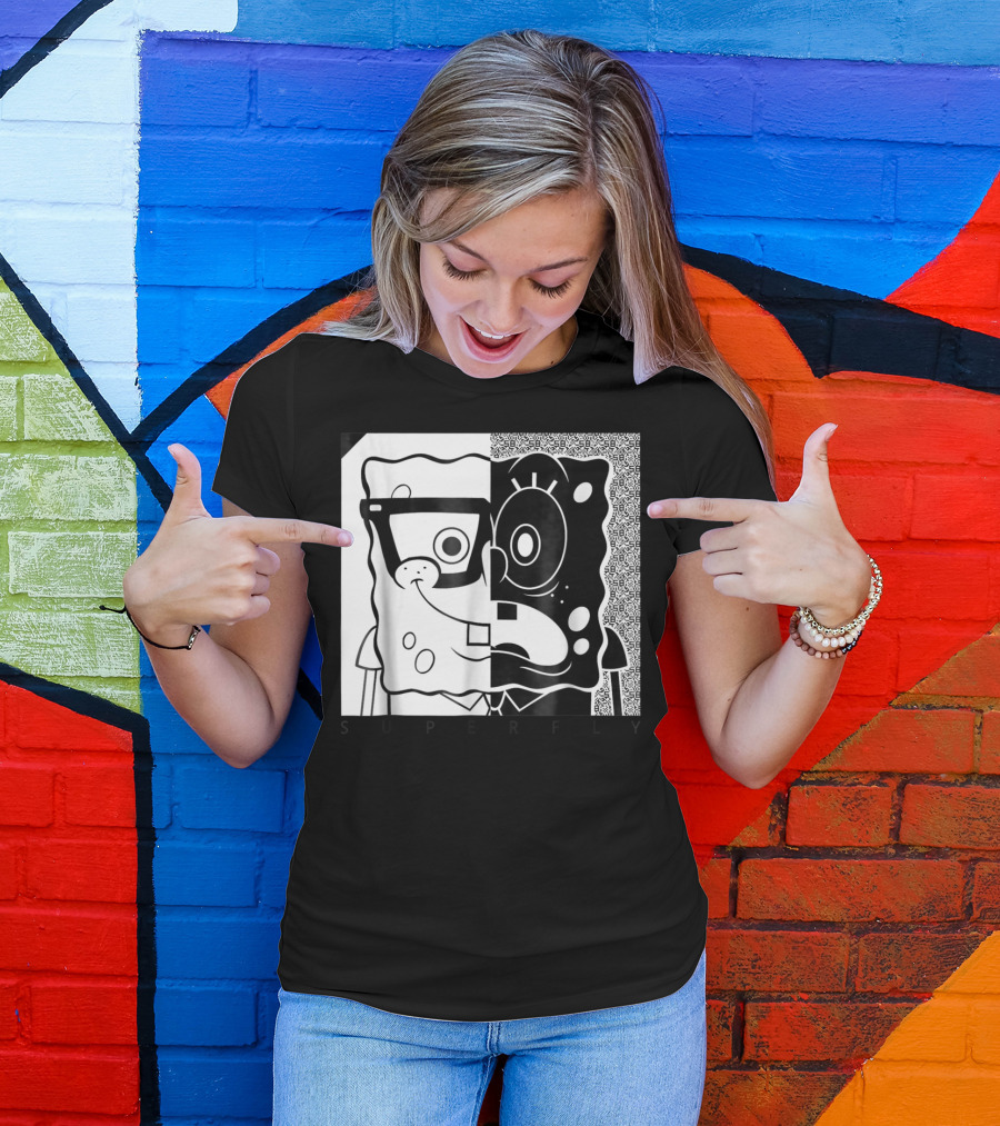 SpongeBob SquarePants Superfly Black And White Optical Illusion Comic T-Shirt