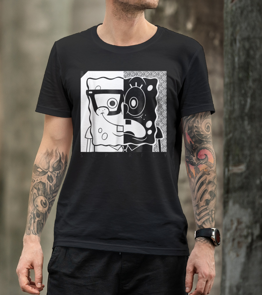 SpongeBob SquarePants Superfly Black And White Optical Illusion Comic T-Shirt