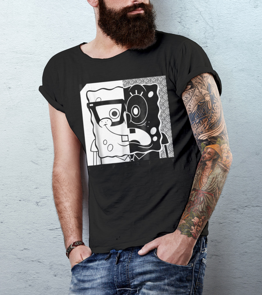 SpongeBob SquarePants Superfly Black And White Optical Illusion Comic T-Shirt