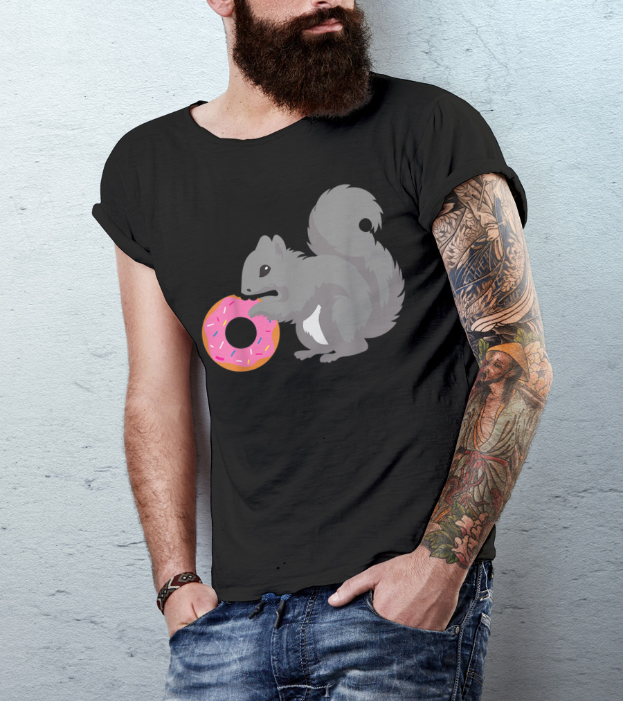 Squirrel Holding Pink Sprinkled Doughnut T-Shirt
