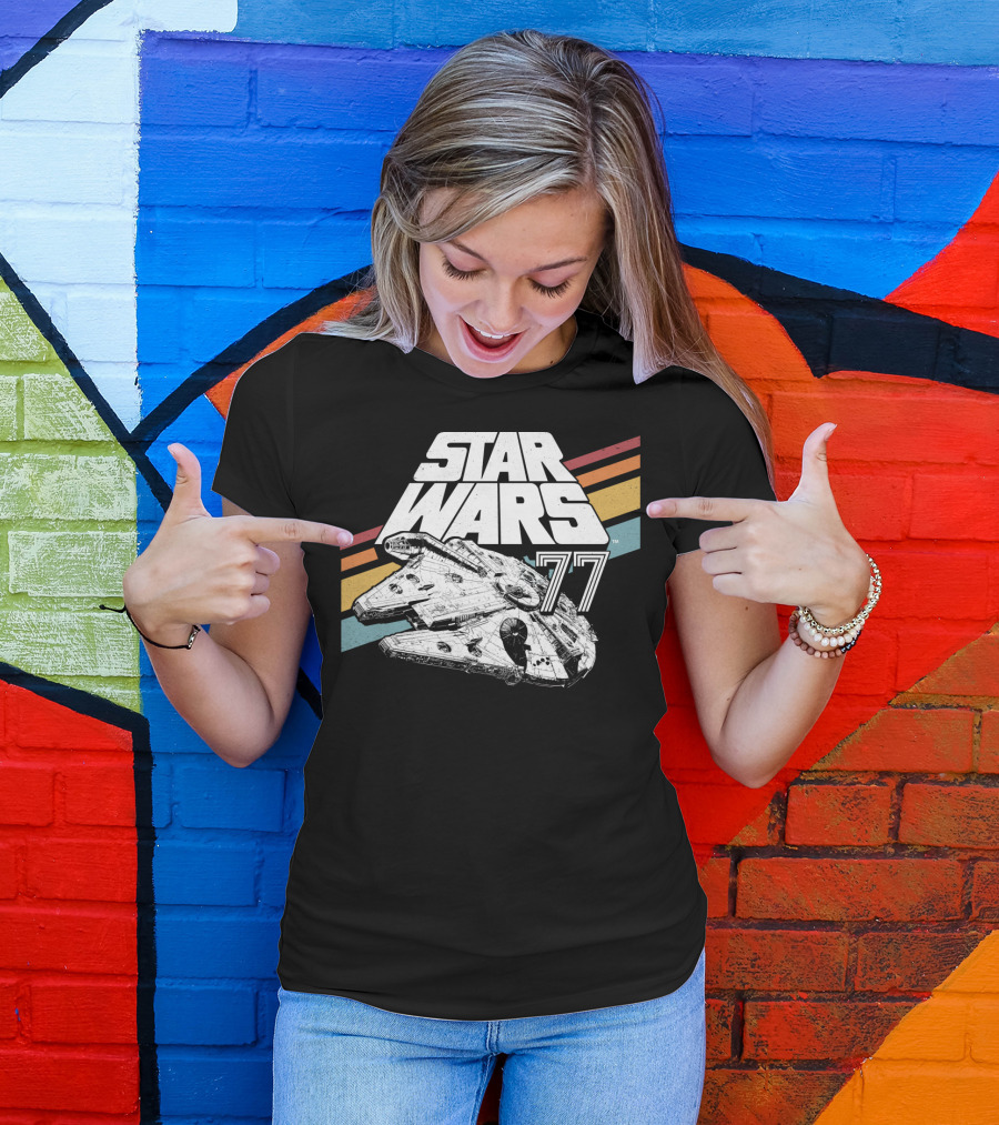 Star Wars 77 Millennium Falcon Rainbow Stripes T-Shirt