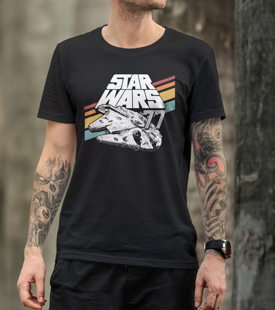 Star Wars 77 Millennium Falcon Rainbow Stripes T-Shirt