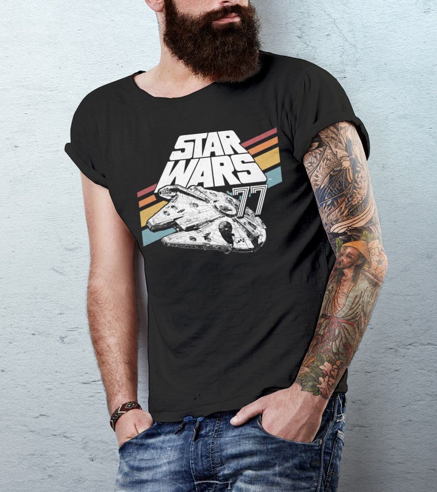 Star Wars 77 Millennium Falcon Rainbow Stripes T-Shirt