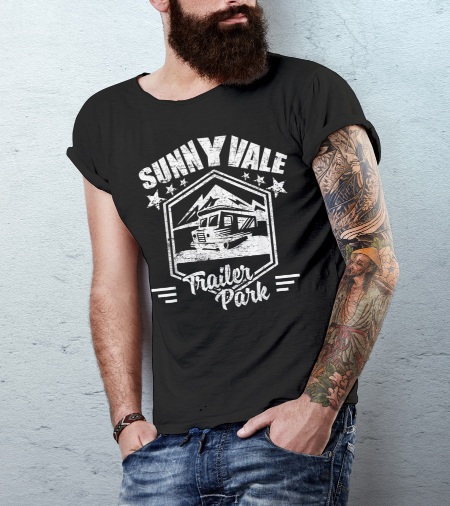 Sunnyvale Trailer Park Stars And Mountain Landscape Badge T-Shirt