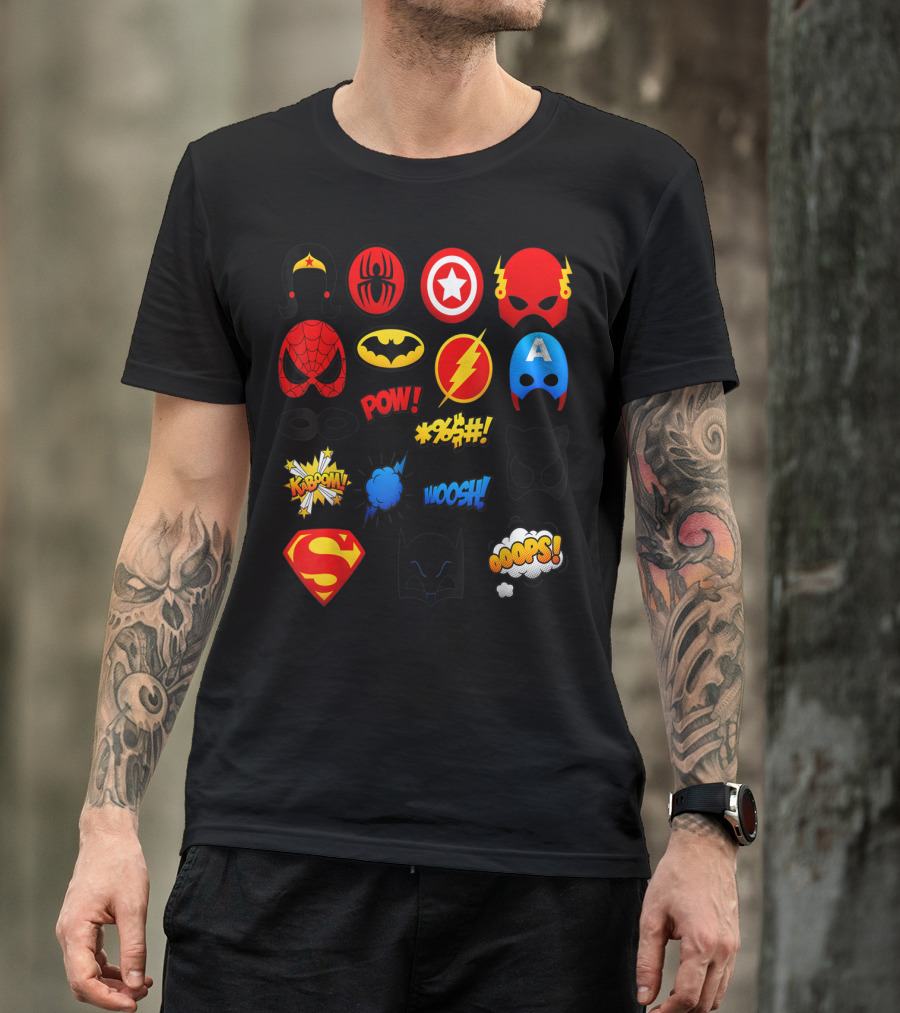 Superheroes Icons Spider Captain Batman Flash Wonder Emoji KABOOM POW OOOOPS Super T-Shirt